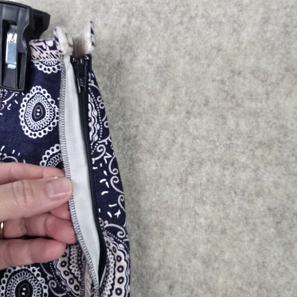 Navy Blue Midi Skirt Mandala Design Accents Side Zipper Cotton Blend Size 8 - Picture 3 of 7